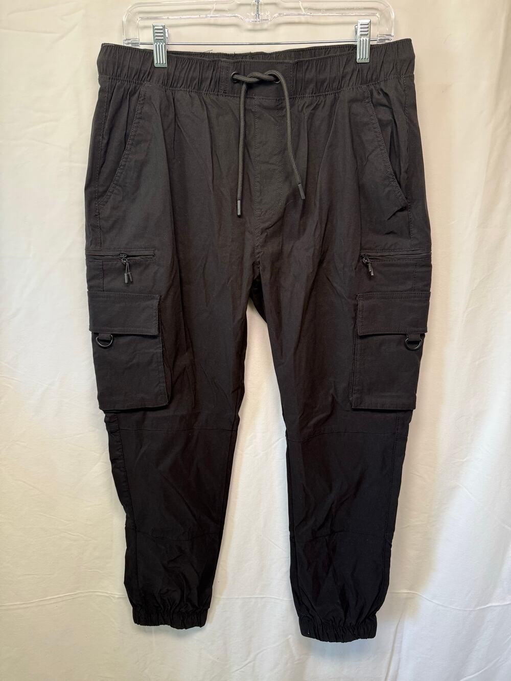 Benjamin Black Cargo Utility Jogger Pants, Black, Size Large